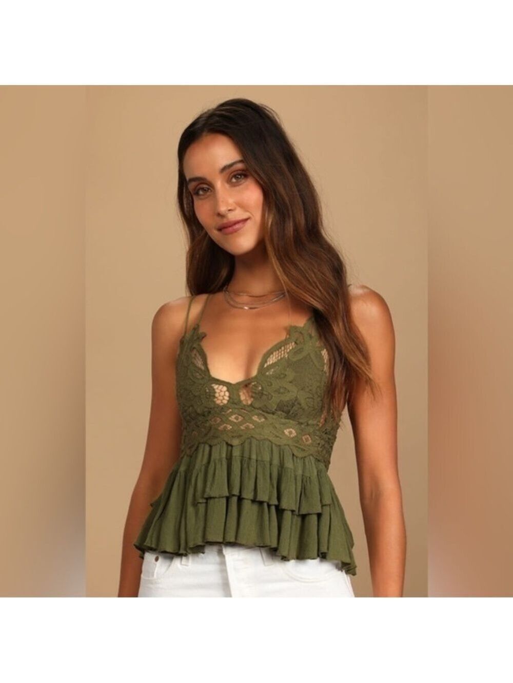 FREE PEOPLE  Adella Cami Green Moss Olive NWT